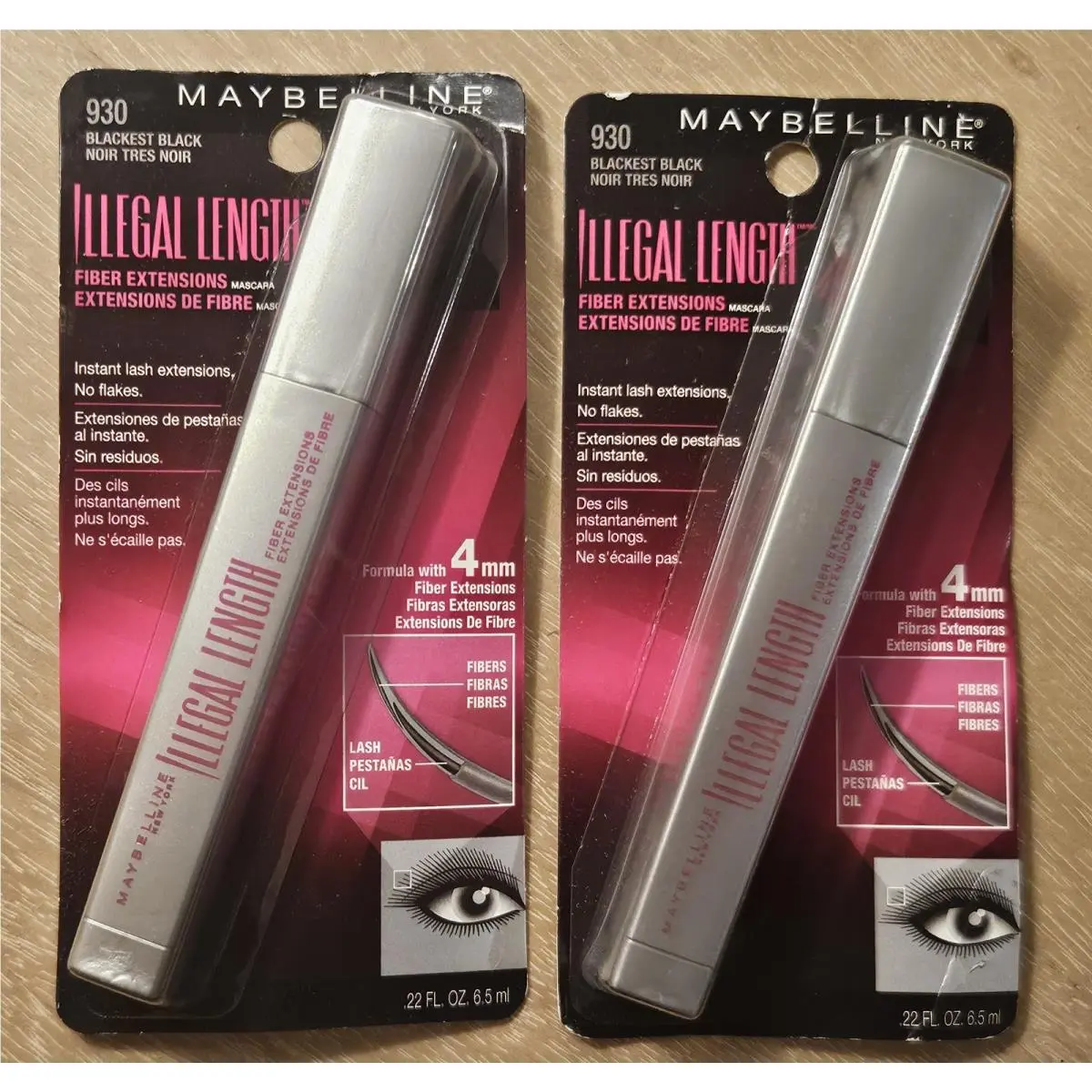 2 Maybelline Illegal Length Fiber Extension Mascara 930 Blackest Black