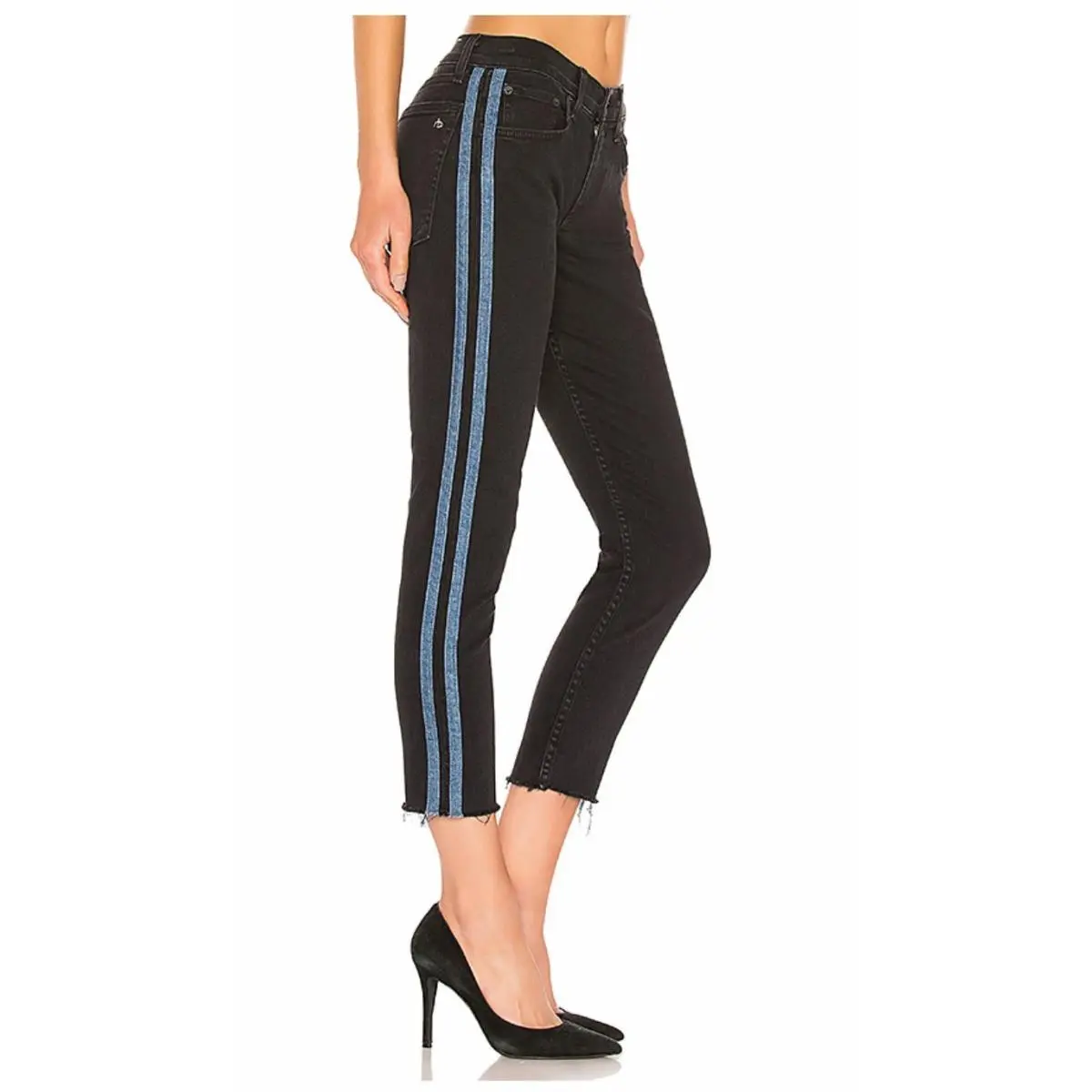 Rag Bone Jeans Women sz 29 Black Blue Track Stripe Dre Slim Boyfriend