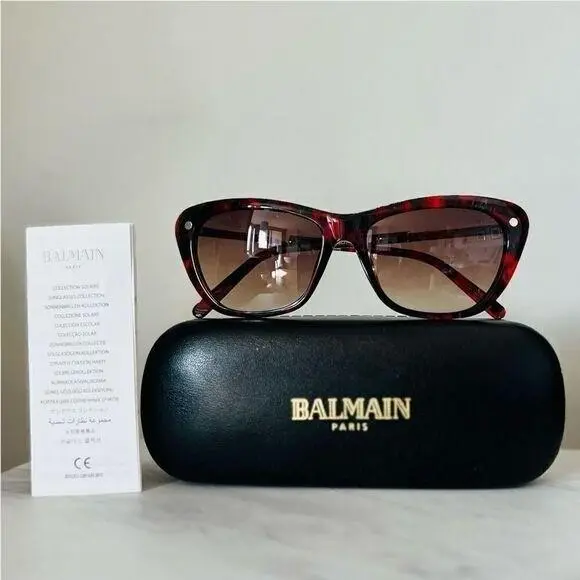 Balmain 56mm Modified Cat Eye Sunglasses Polarized Designer Red Tortoise