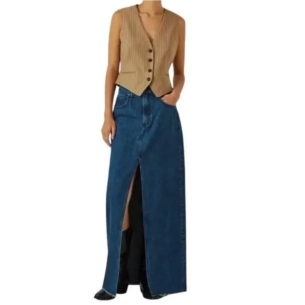 Rag Bone 30 Ari Dark Denim Avery Maxi Skirt Women Kaihara Japanese Denim