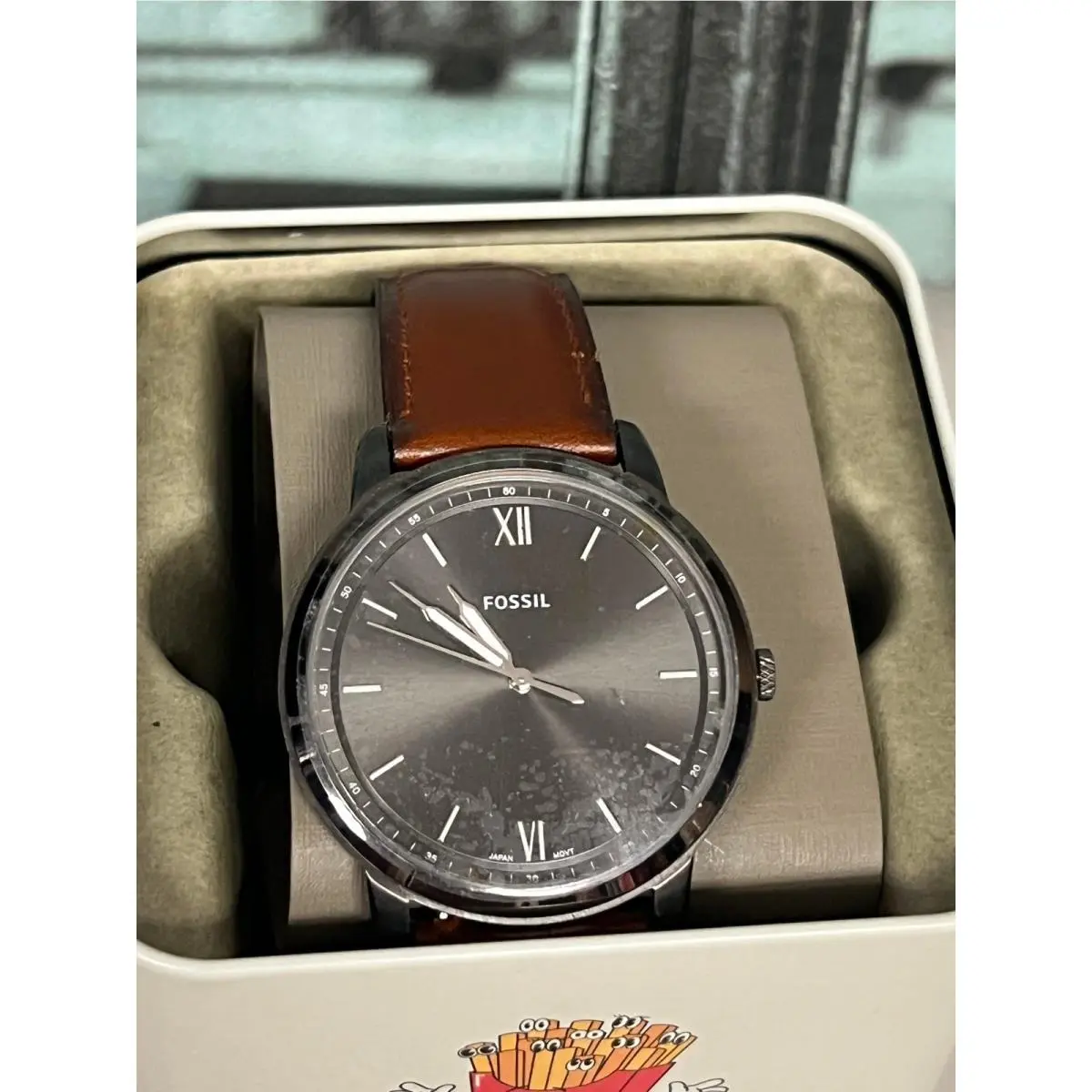 Fossil FS5513 Gunmetal Leather Strap Men`s Analog Watch