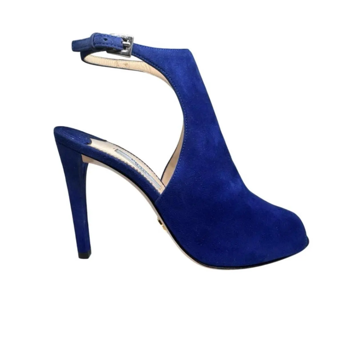 Prada Camo SC10 Navy Suede Mule Heels Size 37 Italy Ankle Strap