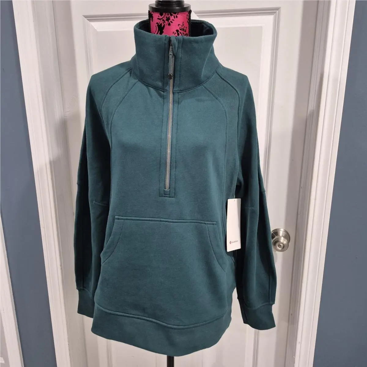 Lululemon Scuba Sweatshirt Womens M/l Storm Teal Oversized Funnel Neck Half-zip