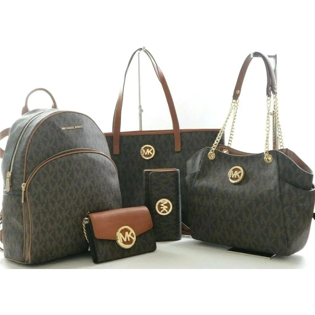 Michael Kors Abbey Large Pvc Brown Backpack+tote+wallet+phonecrossbody Bag Brown