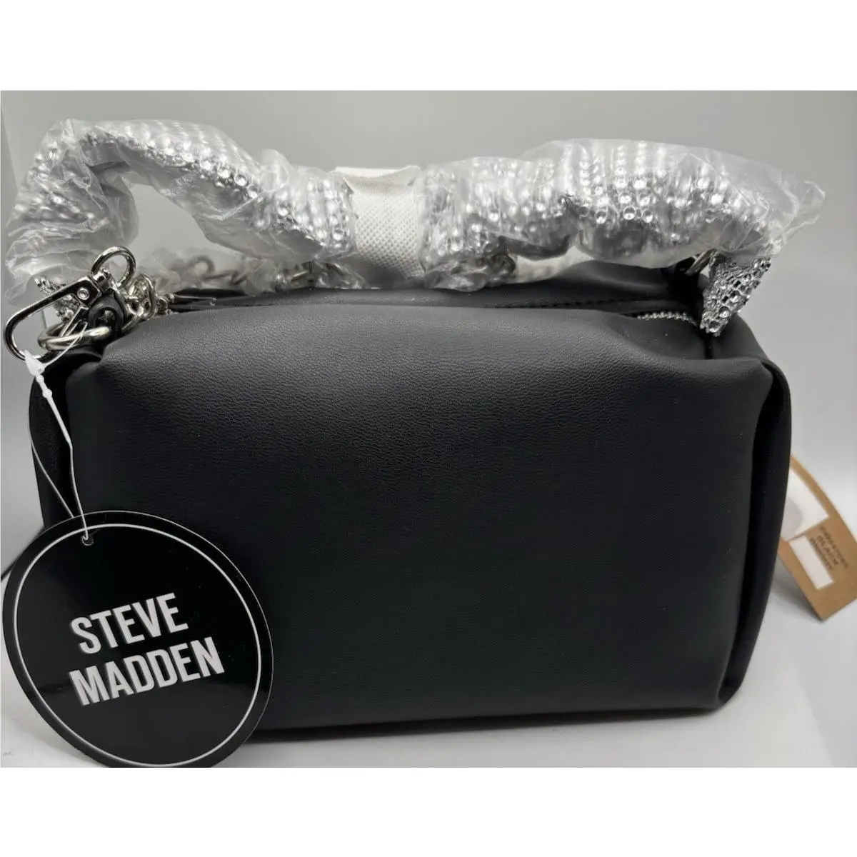 Steve Madden Purse Black with Silver Chain Rhinstone Handles