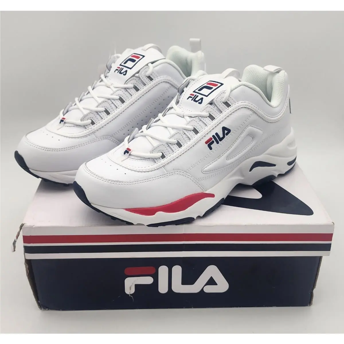 Fila Men`s Ray Tracer Sneaker Shoes 1RM00661-125 White/navy/red Size US 11