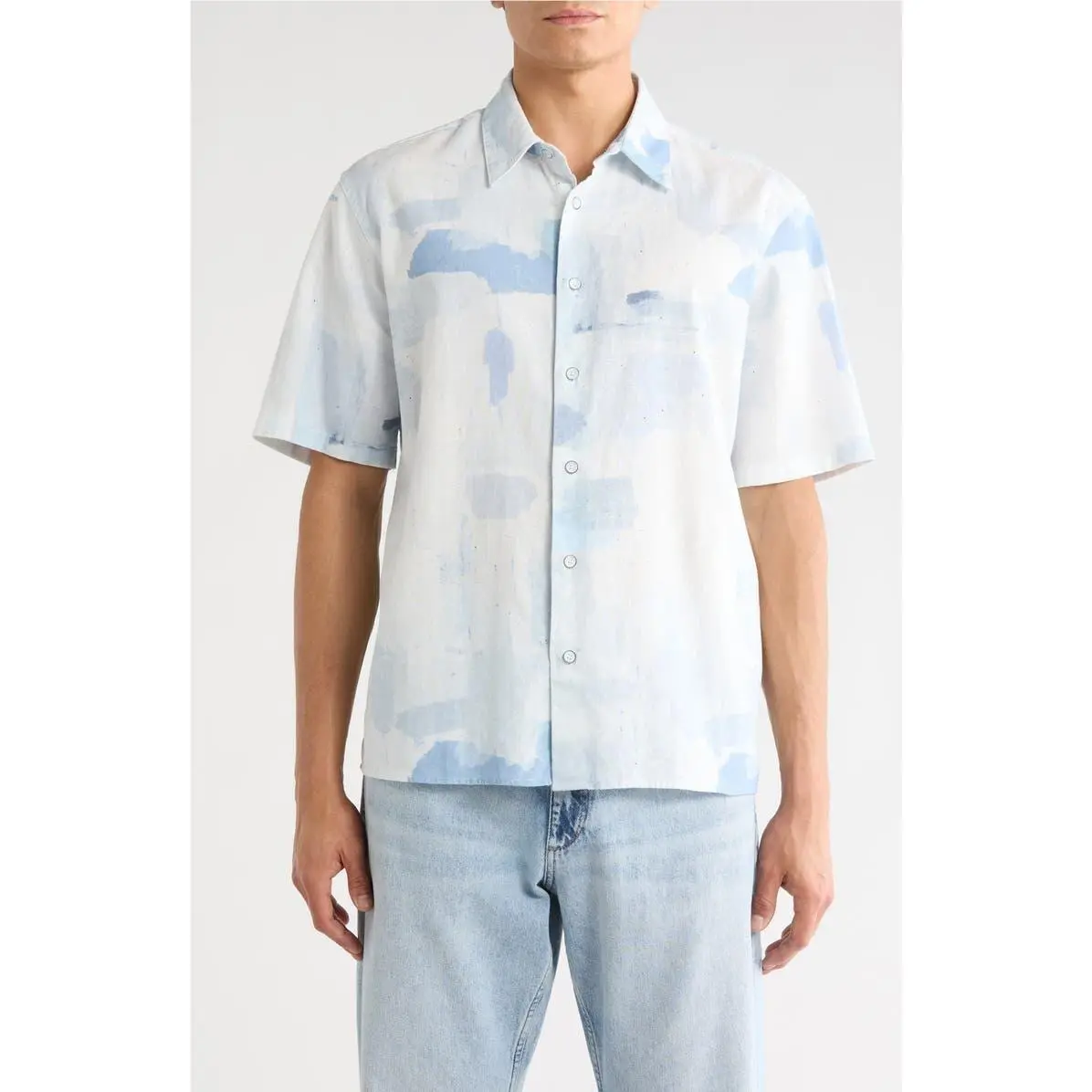 Rag Bone Danny Short Sleeve Linen Cotton Button-up Shirt 248 L