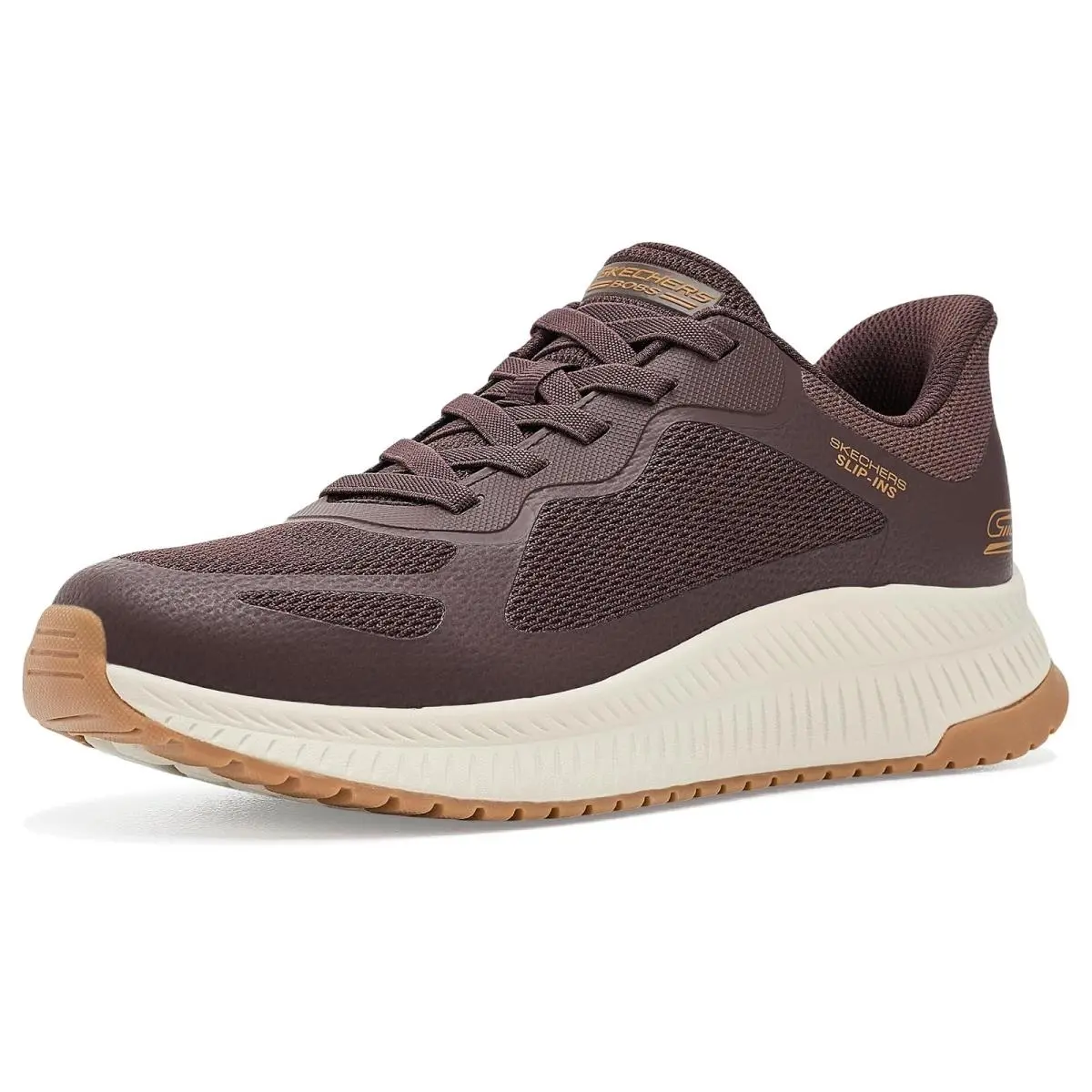 Man`s Shoes Bobs From  Bobs Sport Squad Chaos 4 Hands-free Slip-ins Chocolate by Skechers