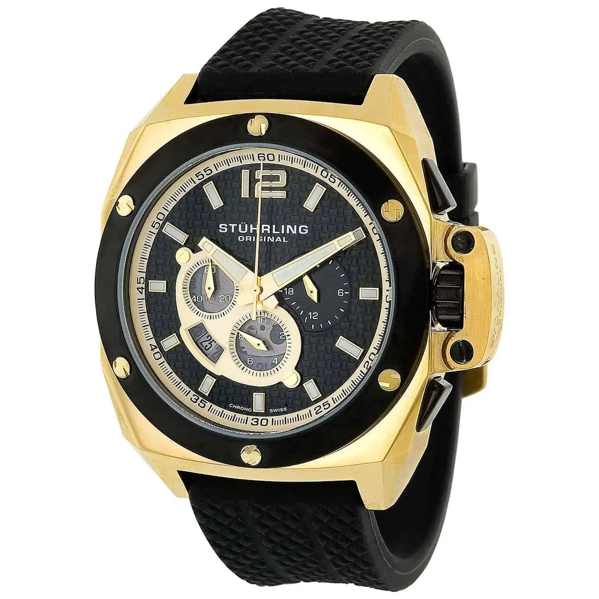 Stuhrling 223 3326360 Expedition Gmt Chronograph Date Gold Tone Black Mens Watch by Stührling