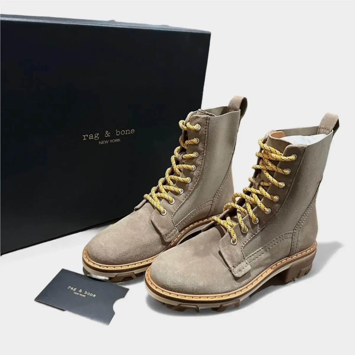 Rag Bone 595 Shiloh Leather Suede Combat Boots Light Sand Women’s 7 EU 37