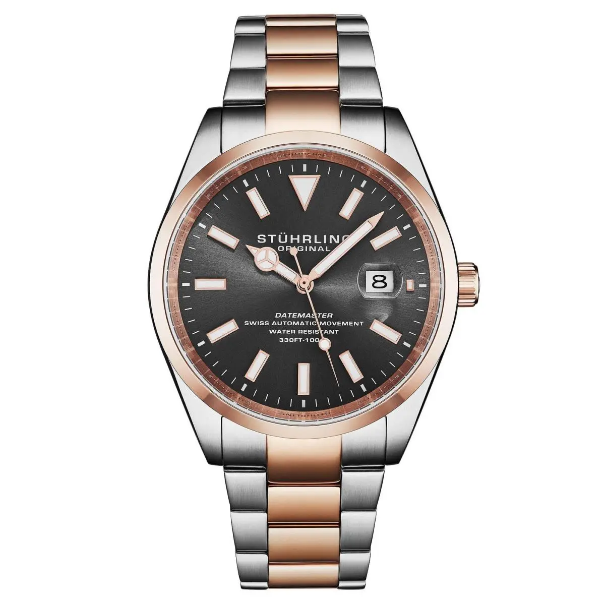 Stuhrling Datemaster Heritage Automatic 1025 Men’s 42mm Grey Sunray Dial/rose Gold Two-ton