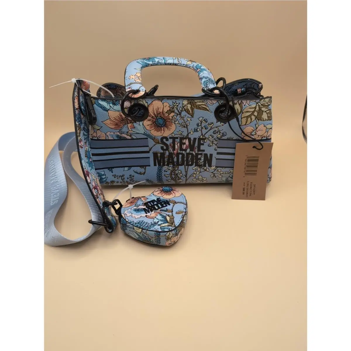 Steve Madden Matiliral Floral Crossbody Bag Light Blue w/ Strap Coin Pouch