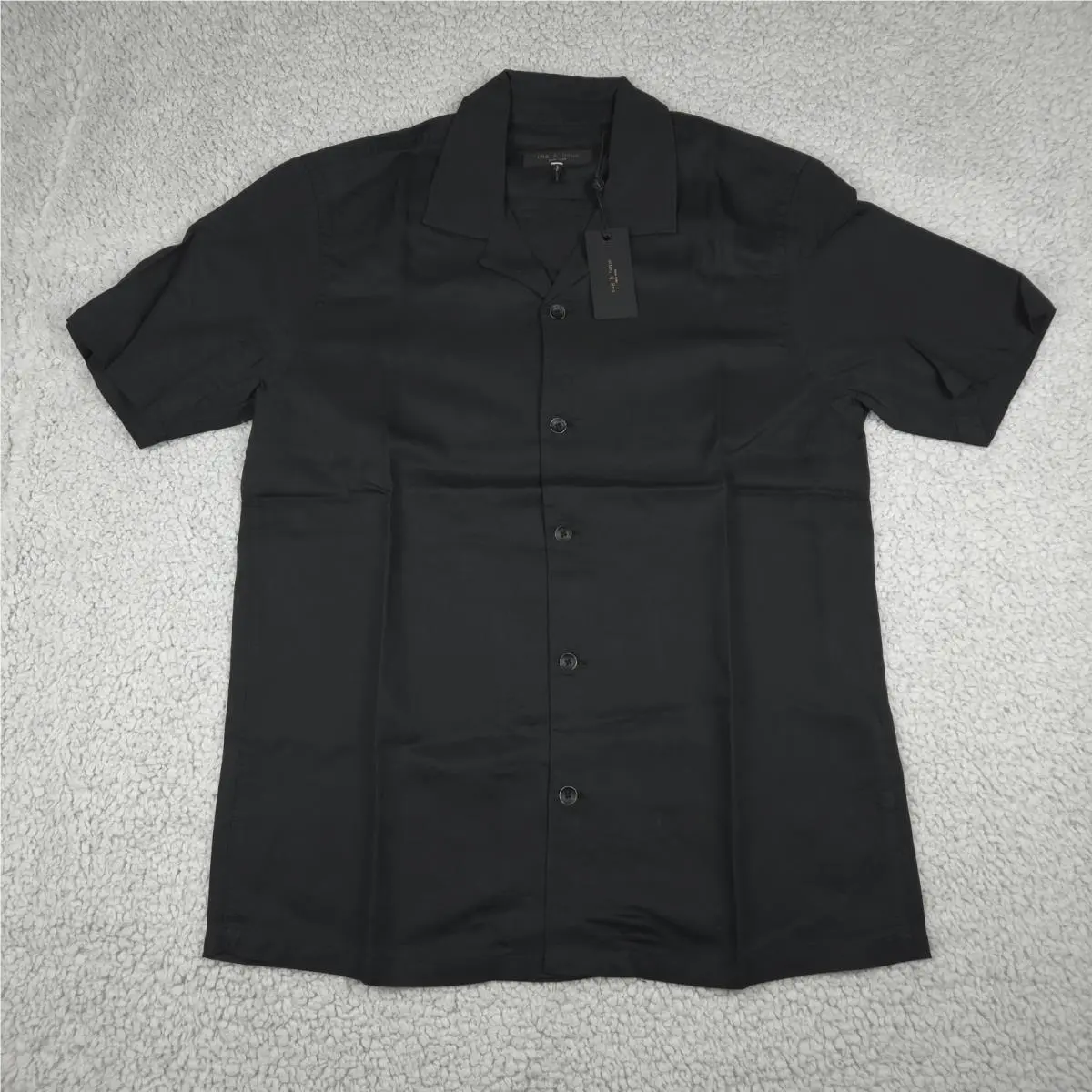 Rag Bone Camp Shirt Men`s S Black Viscose Resort Alan Shirt Old Money