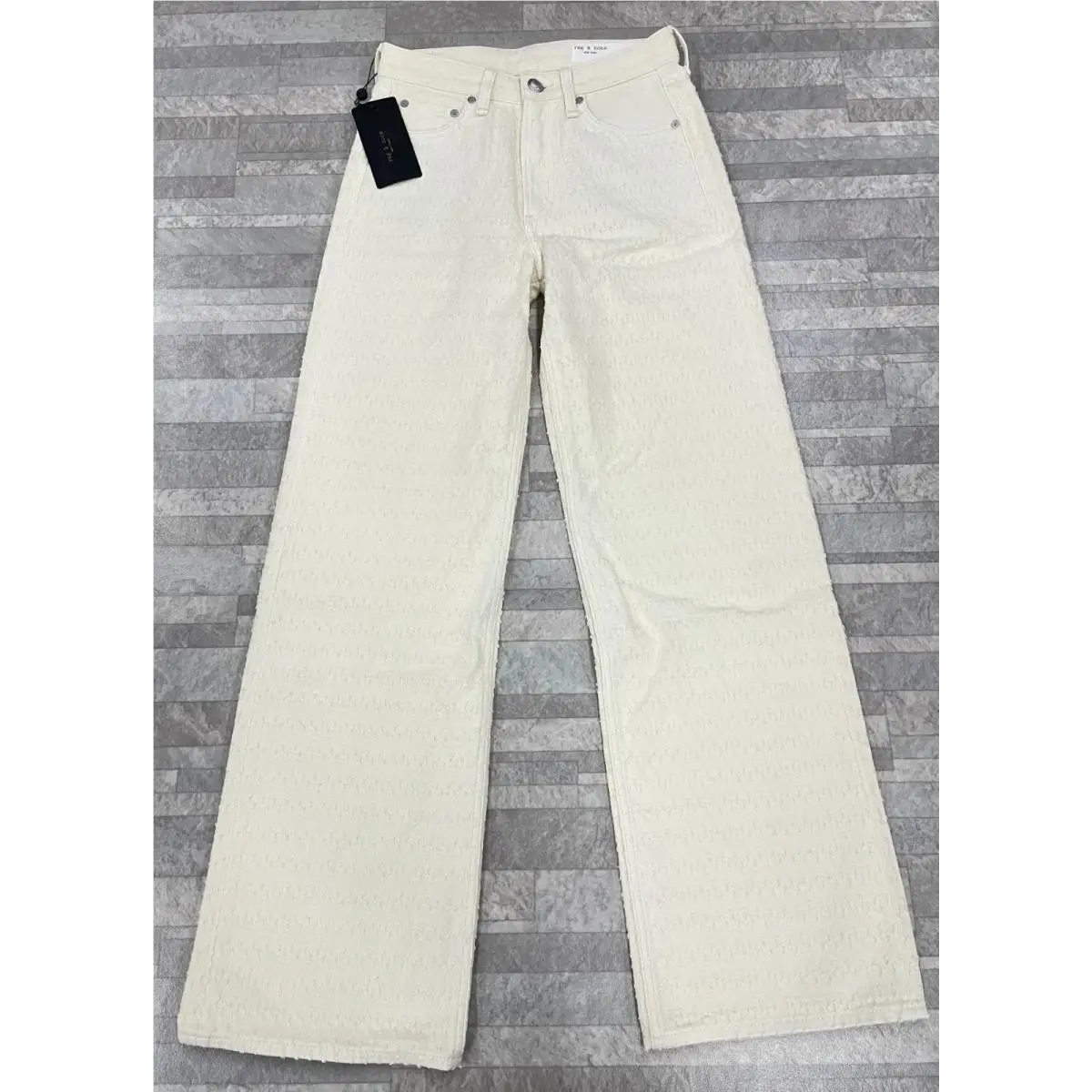 Rag Bone Logan Mid Rise Wide Leg Jeans In Ecru Tweed Size:23