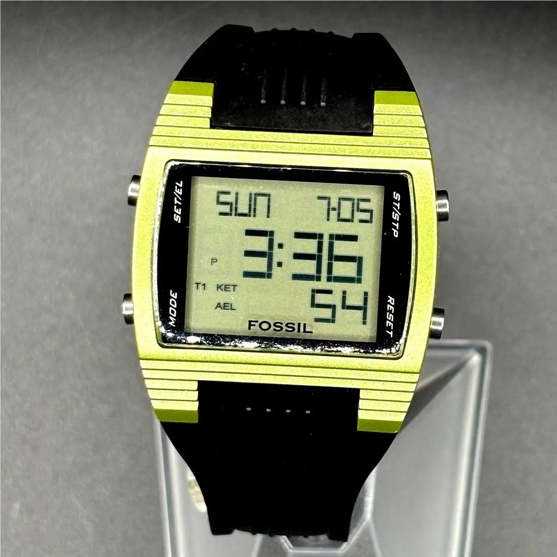 Fossil Fsl DQ1141 Green Digital Watch 100M Alarm Chronograph Vintage