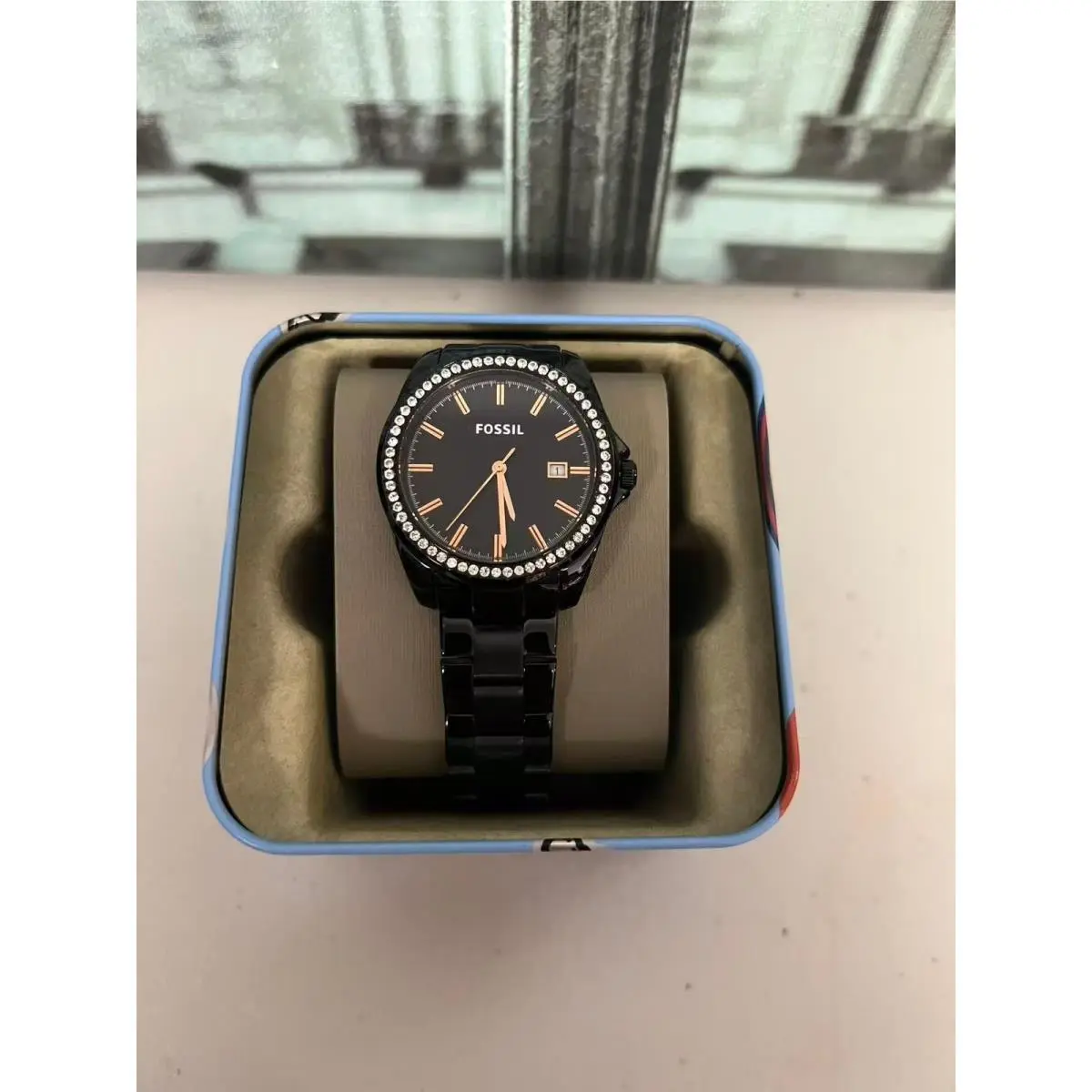 Fossil BQ3318 Crystal Bezel Black Stainless Steel Ladies Quartz Watch
