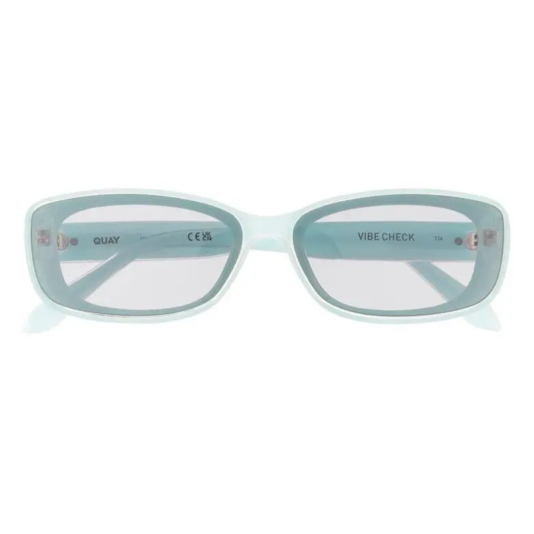 Quay Vibe Check Small Sunglasses in Mint + Logo Pouch by QUAY