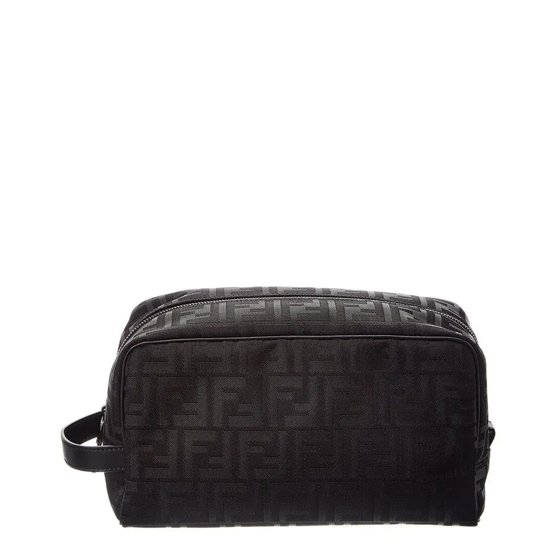 Fendi Ff Medium Nylon Leather Pouch Women`s Black