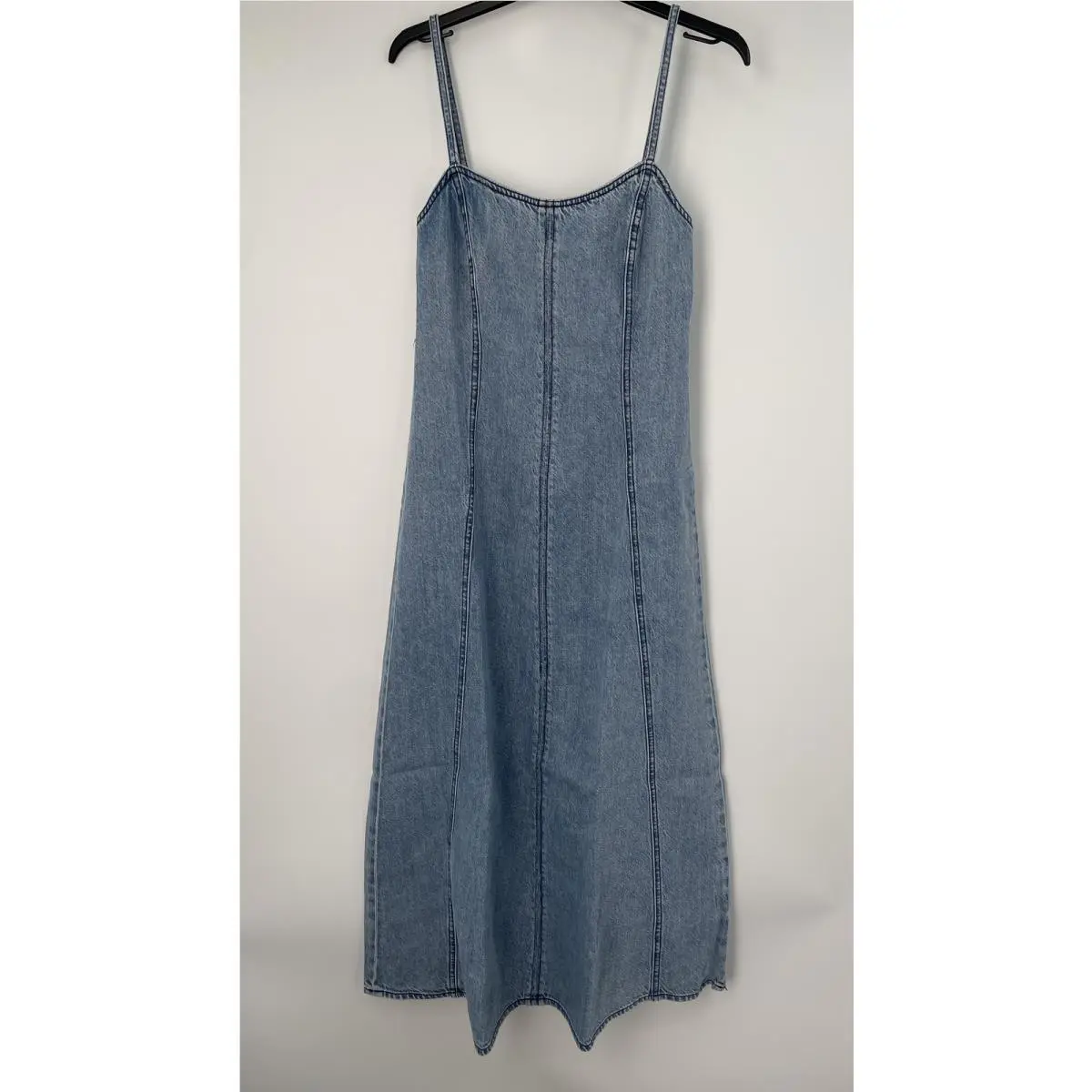 Rag Bone Womens Midi Dress Spencer Blue Size 10 Martyna Denim Strap Sleeve