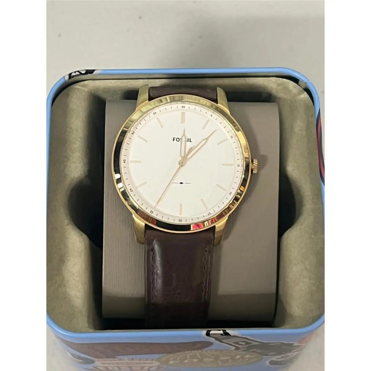 Fossil FS5397 Minimalist Gold Tone Dark Brown Leather Men’s Dress Watch