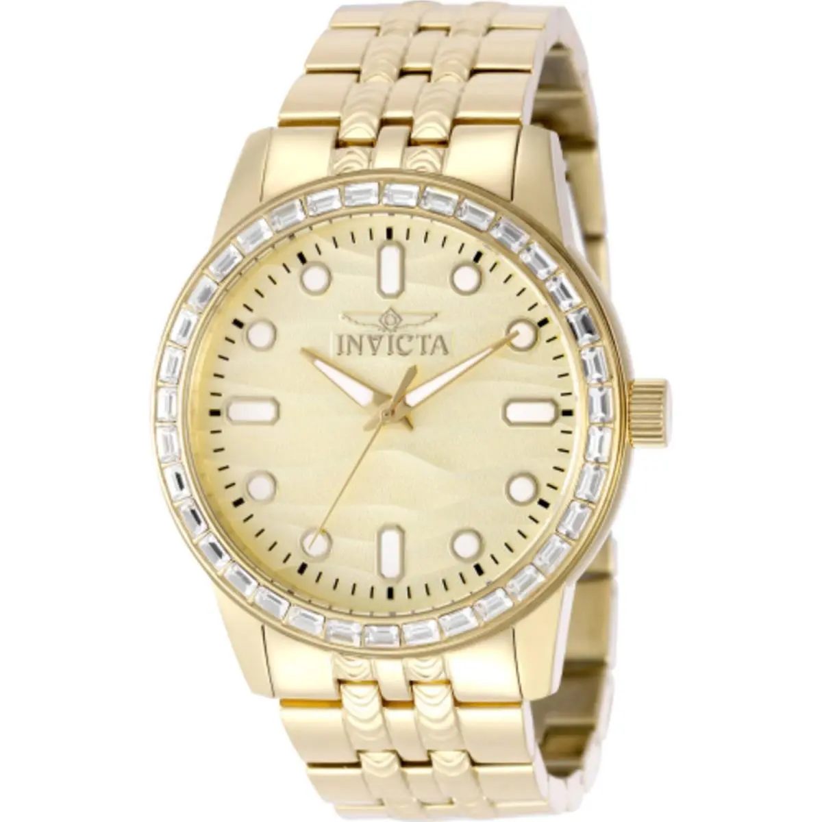 Invicta Men`s Watch Celestial Quartz Brass Gold Tone Dial Steel Bracelet 50196