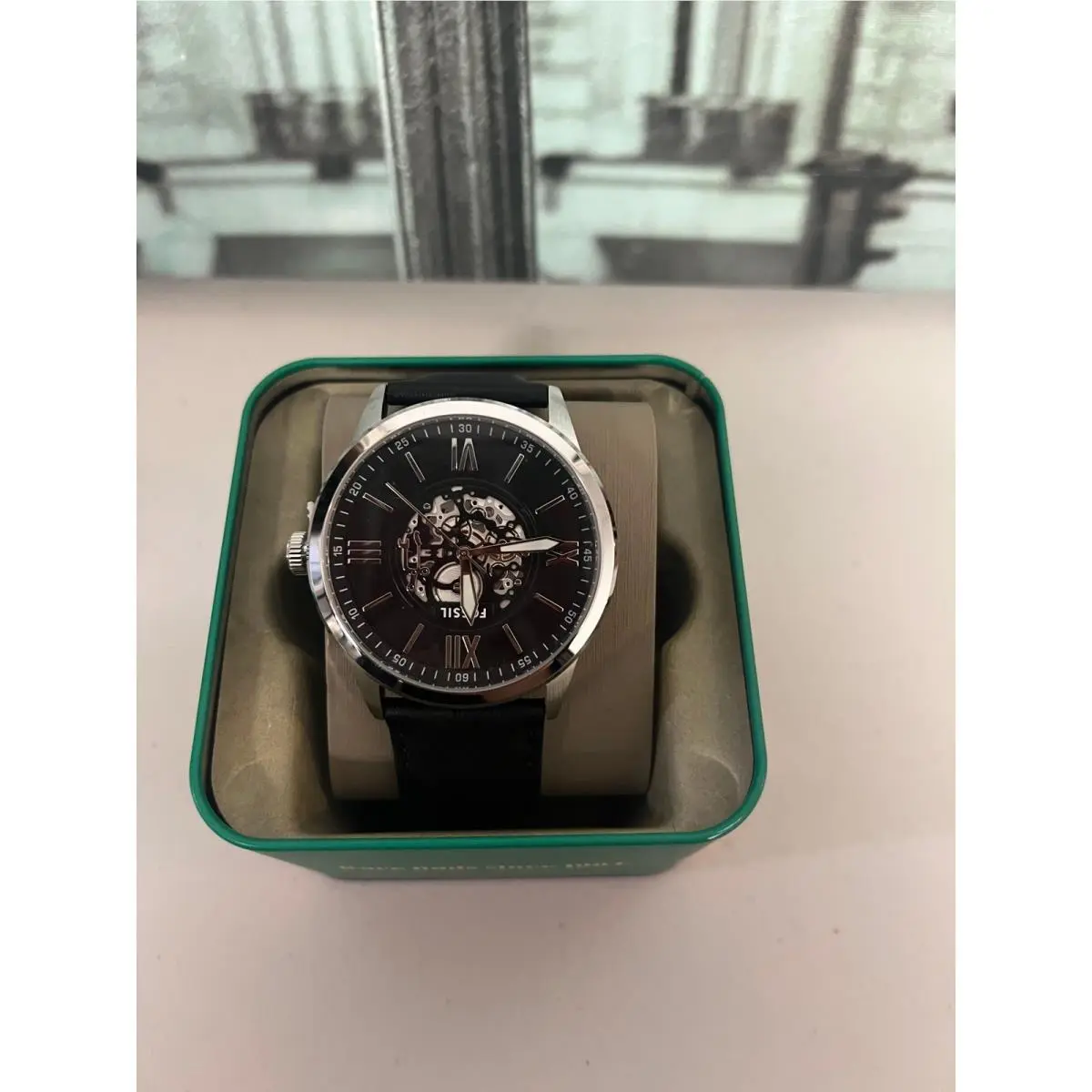 Fossil BQM7127 Flynn Black Leather Skeleton Men`s Watch