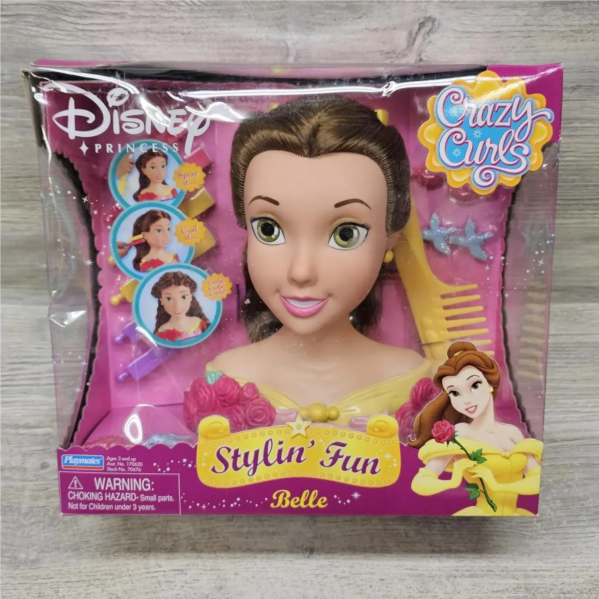 Disney Princess Crazy Curls Stylin` Fun Belle Doll Head Playmates 2005