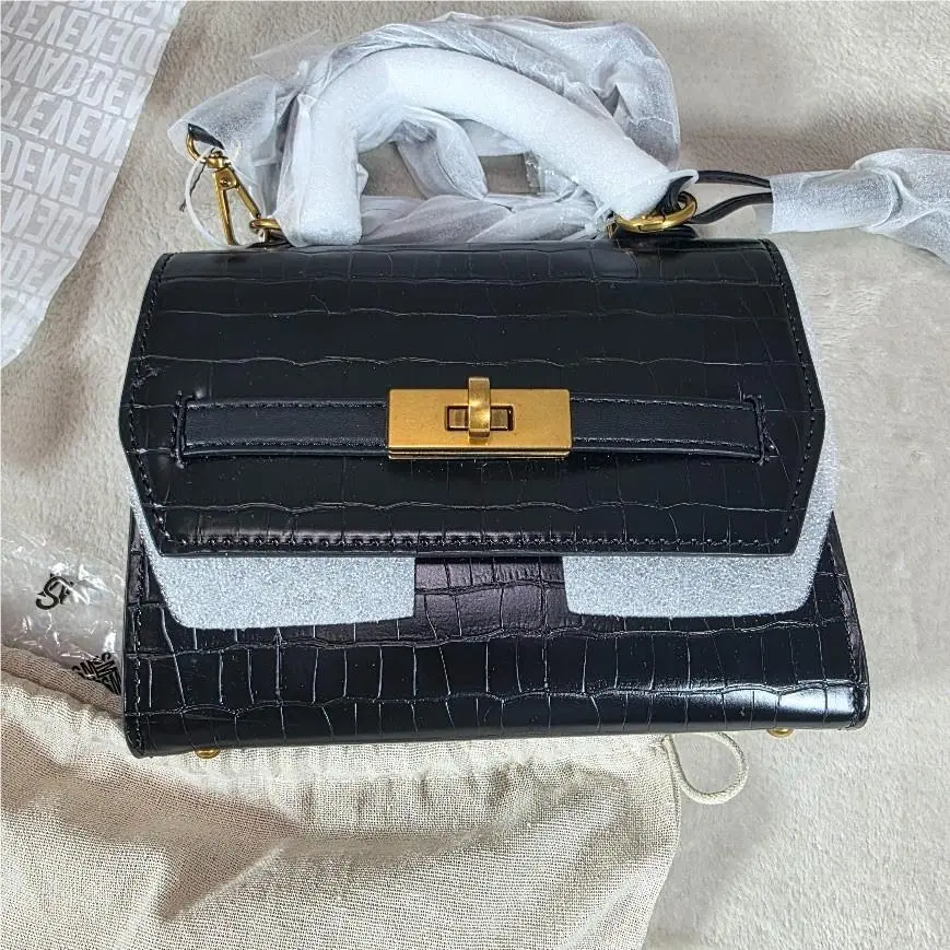 Steve Madden Elloise Crocodile Embossed Belted Structured Crossbody Bag Charm