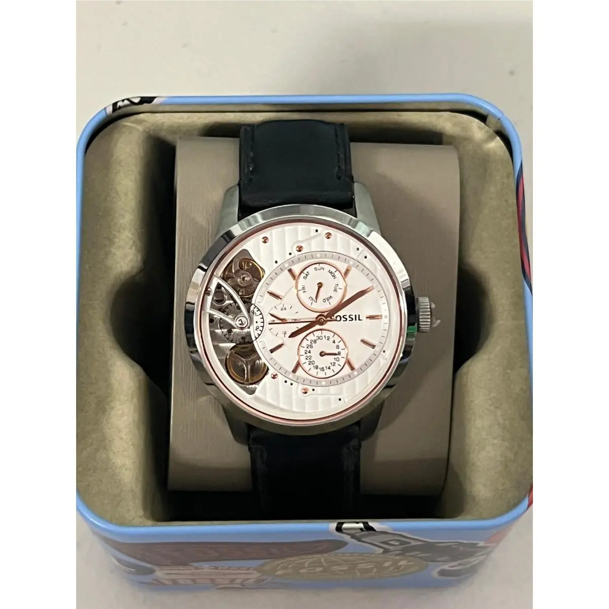 ME1164 Townsman Twist Multi Watch White Dial Black Leather Strap by Fossil