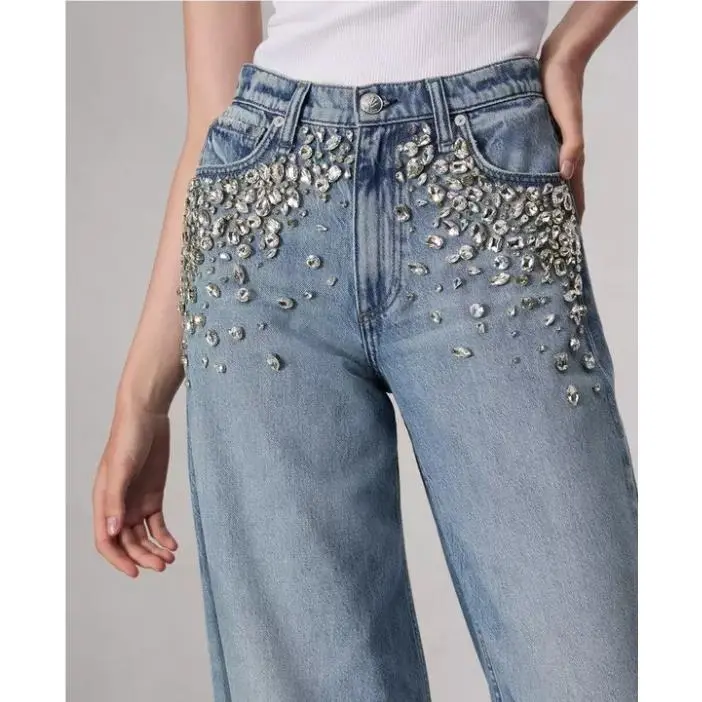 Rag Bone Featherweight High Rise Wide Length In Mali with Jewels SZ:27
