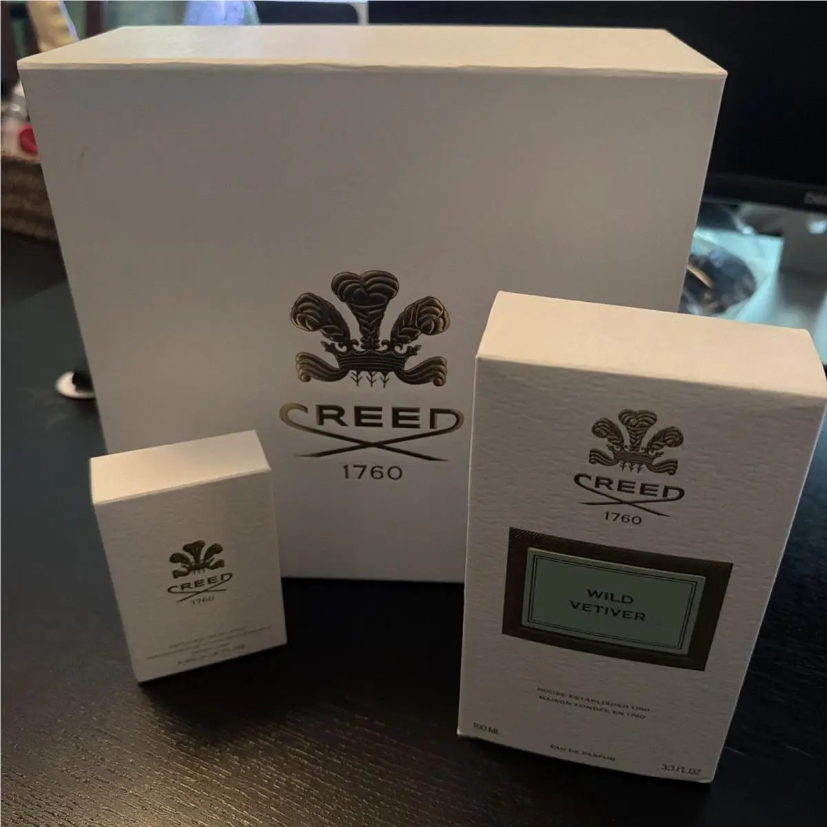Creed Wild Vetiver Gift Set Includes 3.3 Oz Parfum and .16 Oz Travel Spray