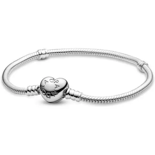 Pandora Silver Bracelet with Heart-shaped Clasp Romantic Jewelry Accessory