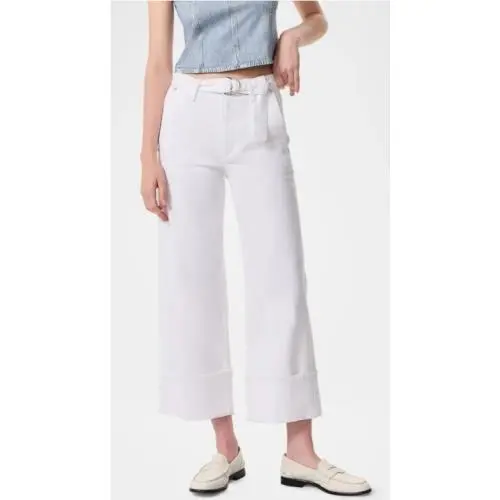 Rag Bone Andi High Rise Ankle Wide Leg with Belt in Optic White SZ:29