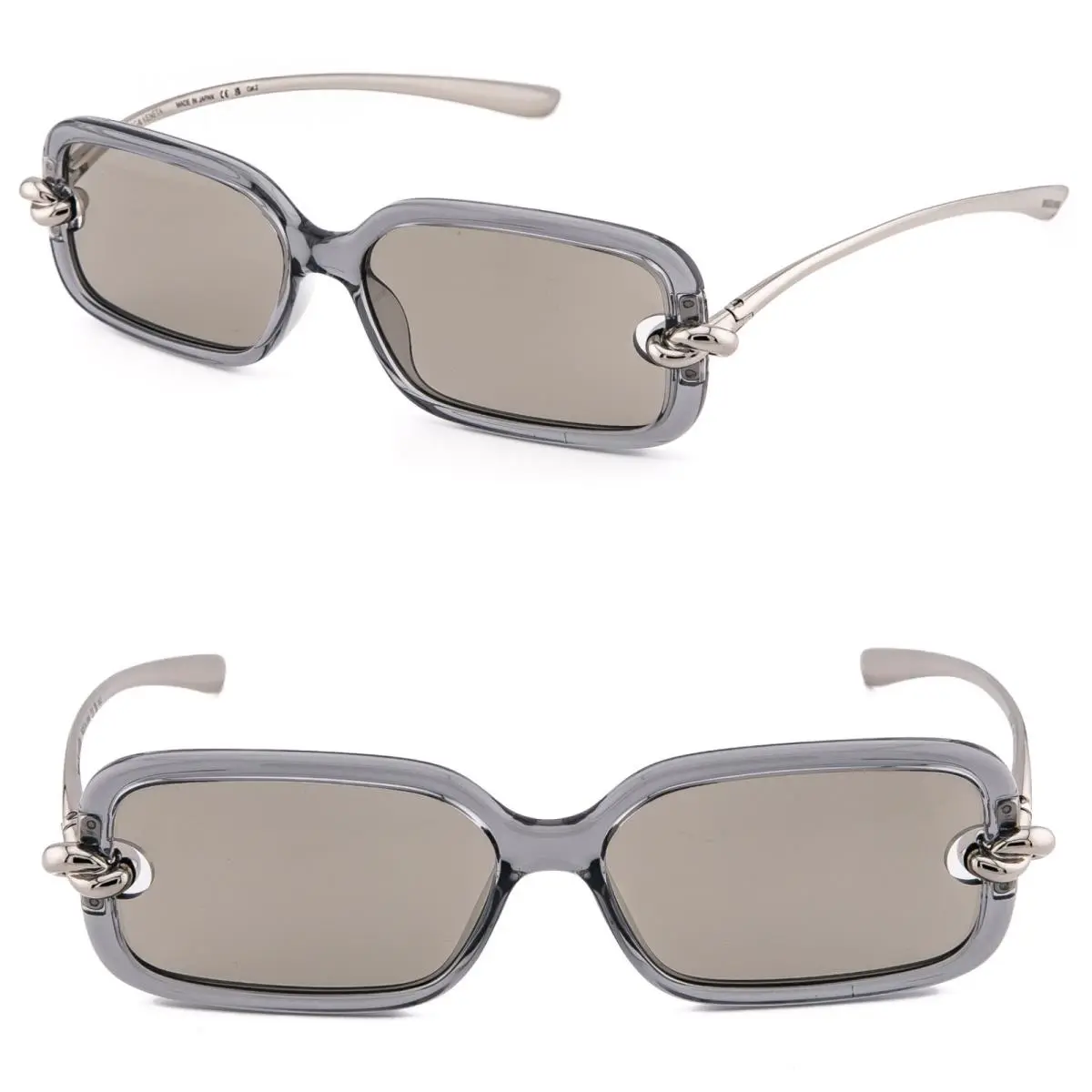 Bottega Veneta 1439 Knot Rectangle BV1439S Silver Crystal Gray Sunglasses 004