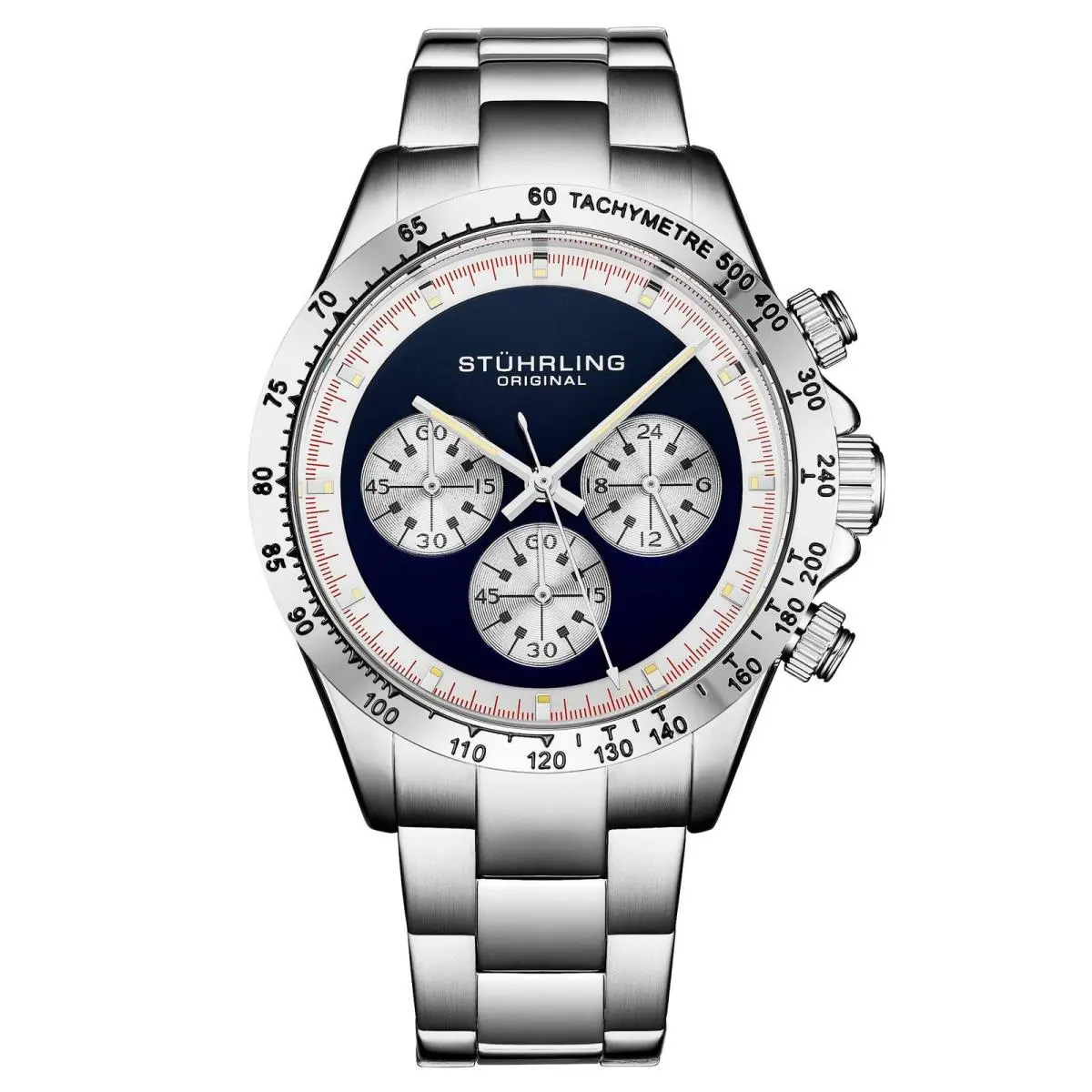Stuhrling Chronomark 4066 Blue Textured Chronograph Dial/stainless Steel Bracelet Blue D by Stührling