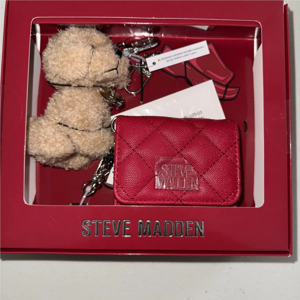 Steve Madden Bwren Card Case and Bag Charms Dog Gift Set Crimson Red