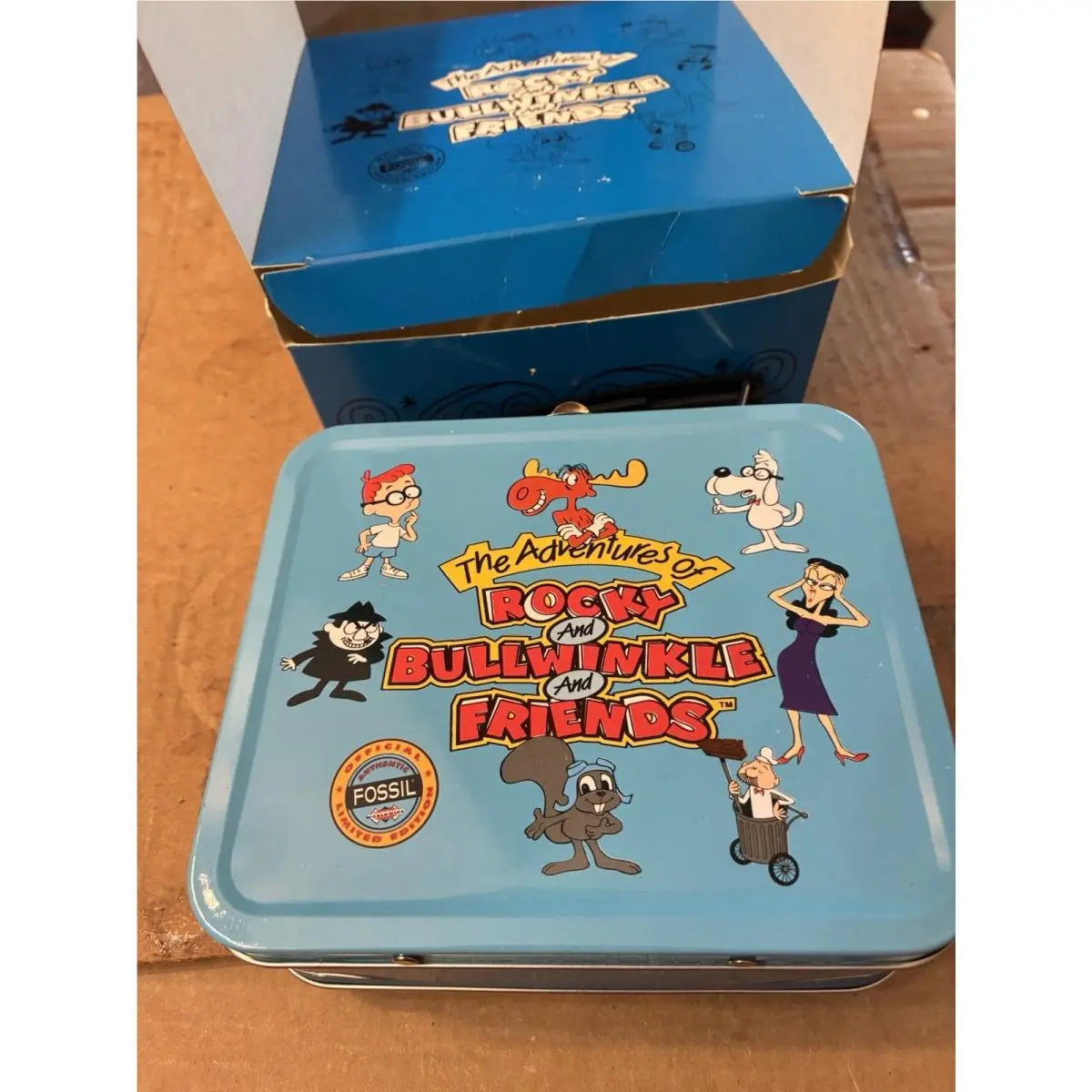 Fossil Watch Rocky Bullwinkle Limited Edition W/pin Lunch Box Mint