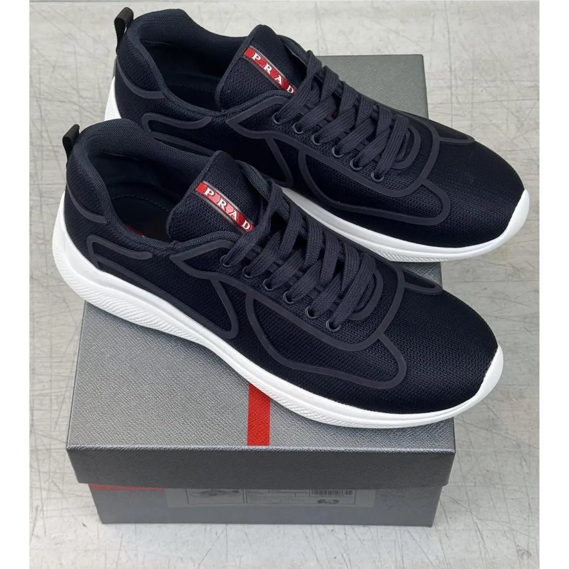 Prada Americas Cup Rubber-trimmed Mesh Sneakers Blue/white Mens 10 Italy