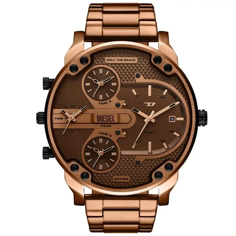Diesel Mr. Daddy Slim Quartz 54mm Brown Dial Men`s Watch DZ7493 - Dial: Brown, Band: Brown, Bezel: Black