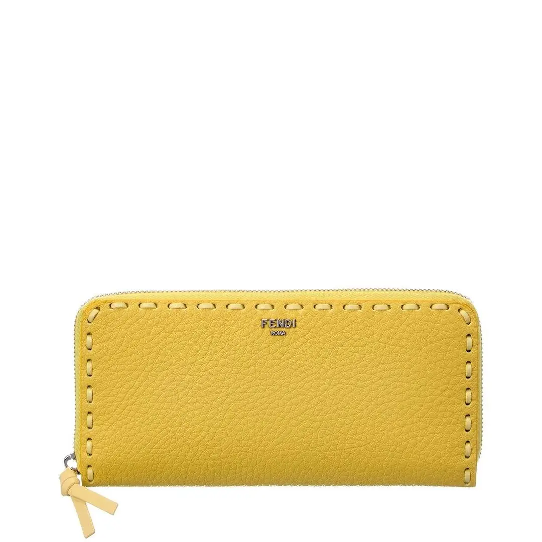 Fendi Selleria Leather Zip Around Wallet Women`s Yellow