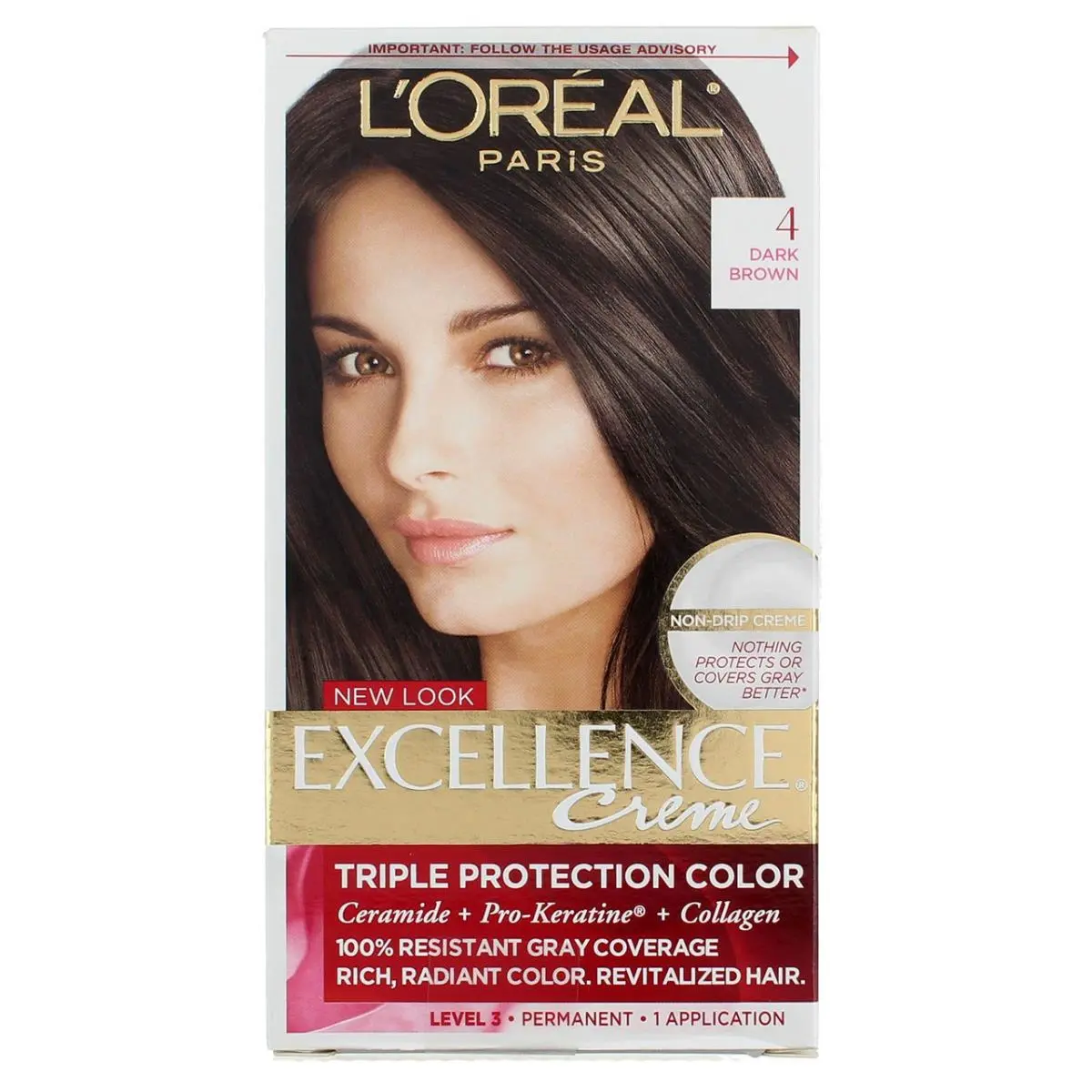 6 Pack L`oreal Paris Excellence Creme Triple Protection Hair Color Dark Brown 4 by L'Oréal
