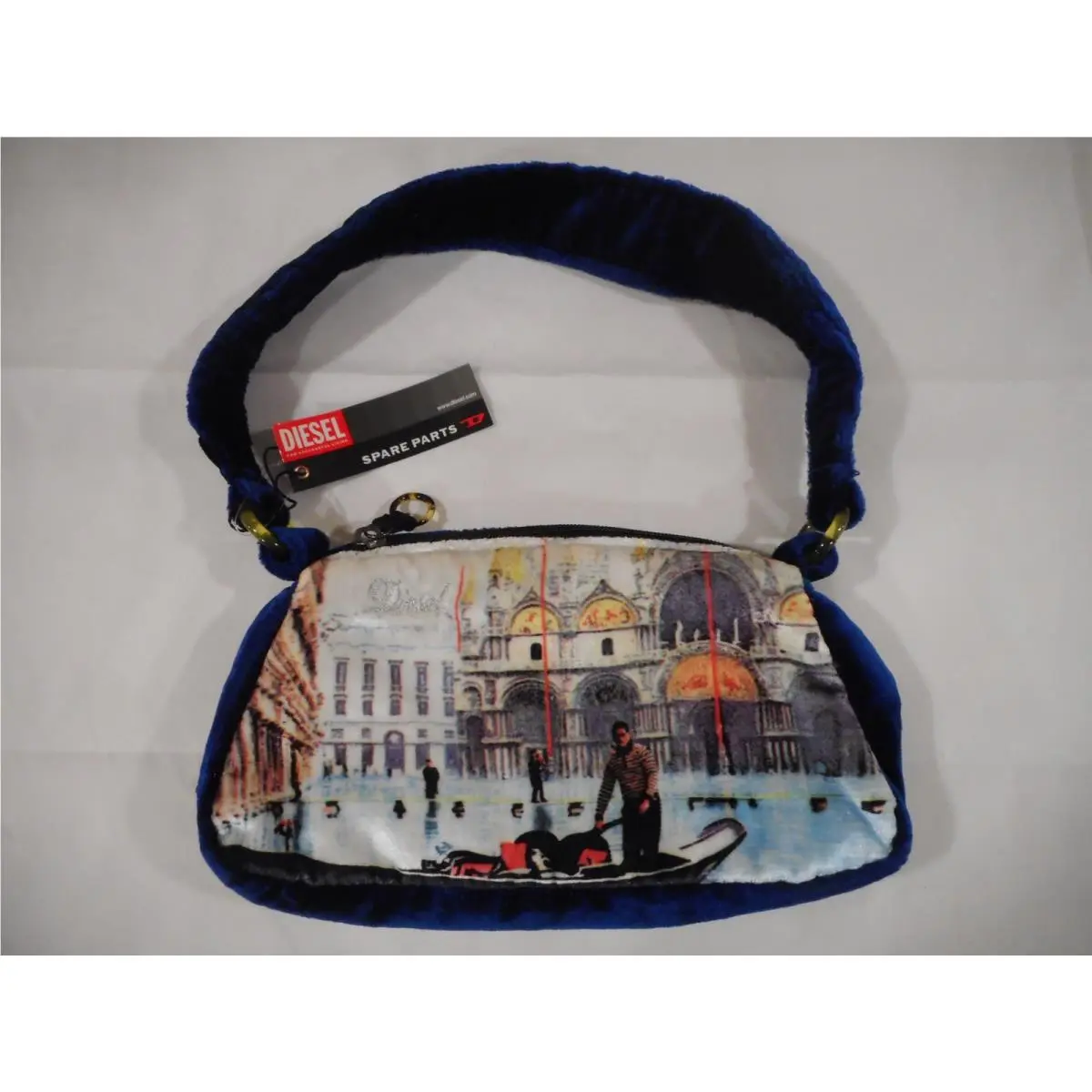 Diesel Spare Parts Venice Gondola Velvet Shoulder Bag with Zipper