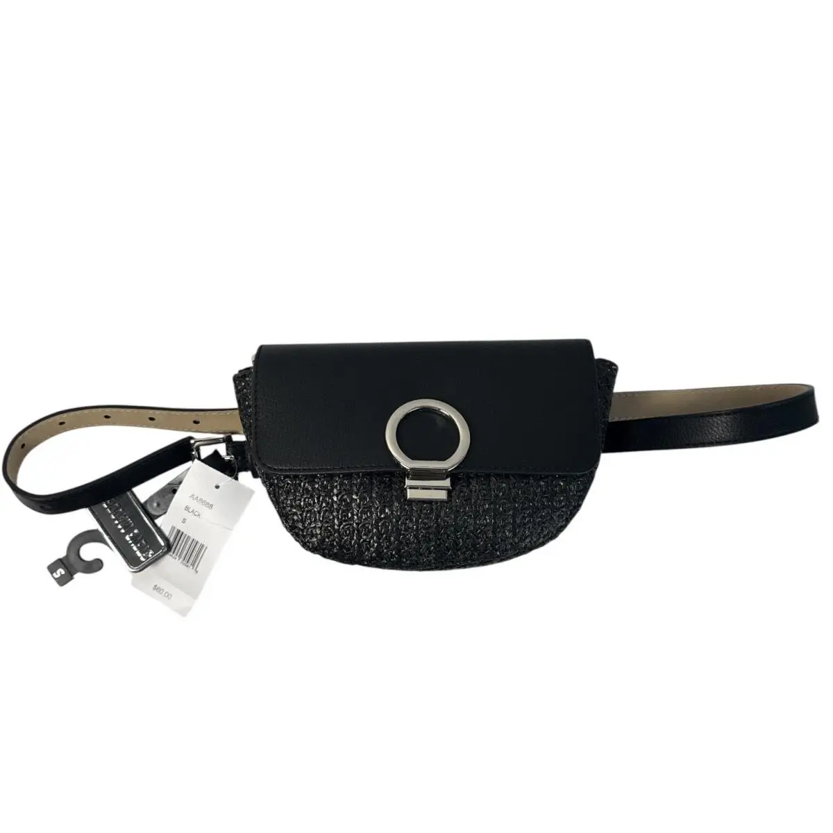 Steve Madden Black Woven Belt Bag Small Adjustable Strap