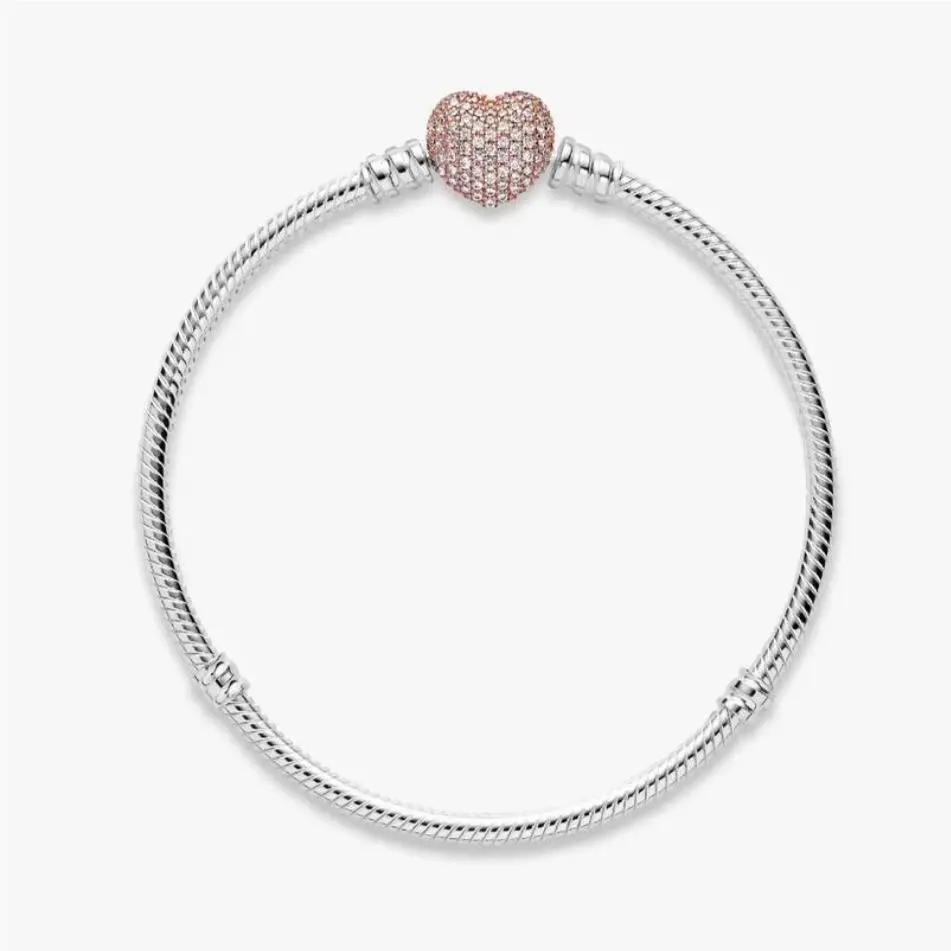 Pandora Moments Pavé Heart Clasp Snake Chain Bracelet Two Tone Sterling Silv