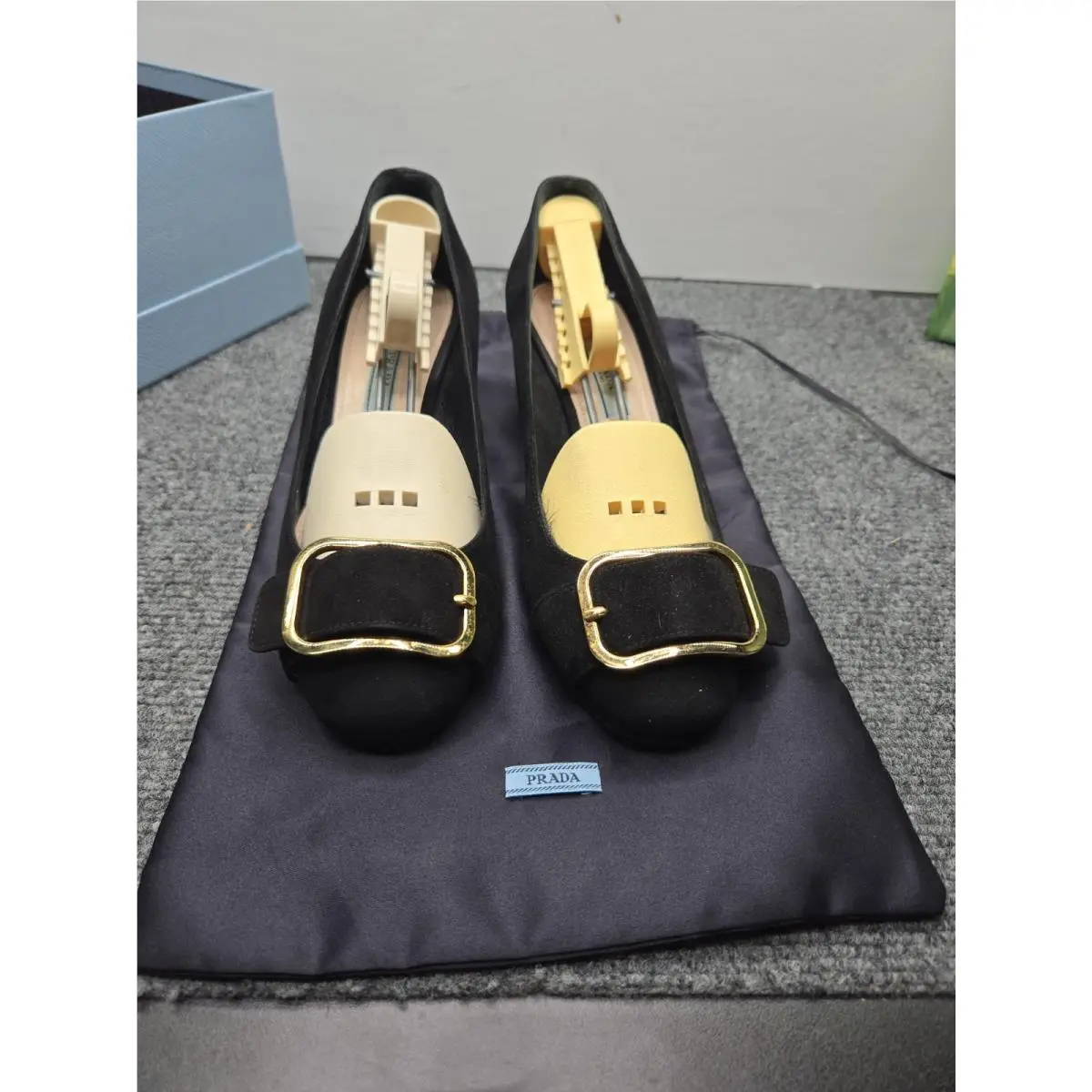 Prada Black Suede with Gold Buckle 6.5