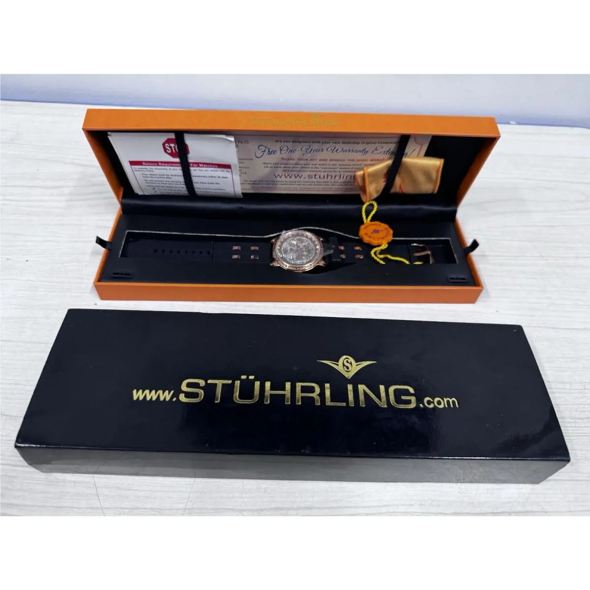 Stuhrling Mens Black Pvd Steel Millennia Sport Blackleather 20 Jewel Watch 90089 by Stührling