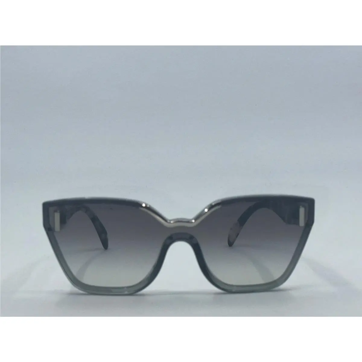Prada Spr 16T Rimless Cat Eye Shield Sunglasses Grey Tortoise 140
