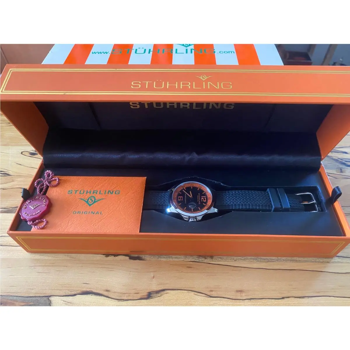 Stuhrling Monterey 219 Quartz 44mm Aviator Orange - Battery