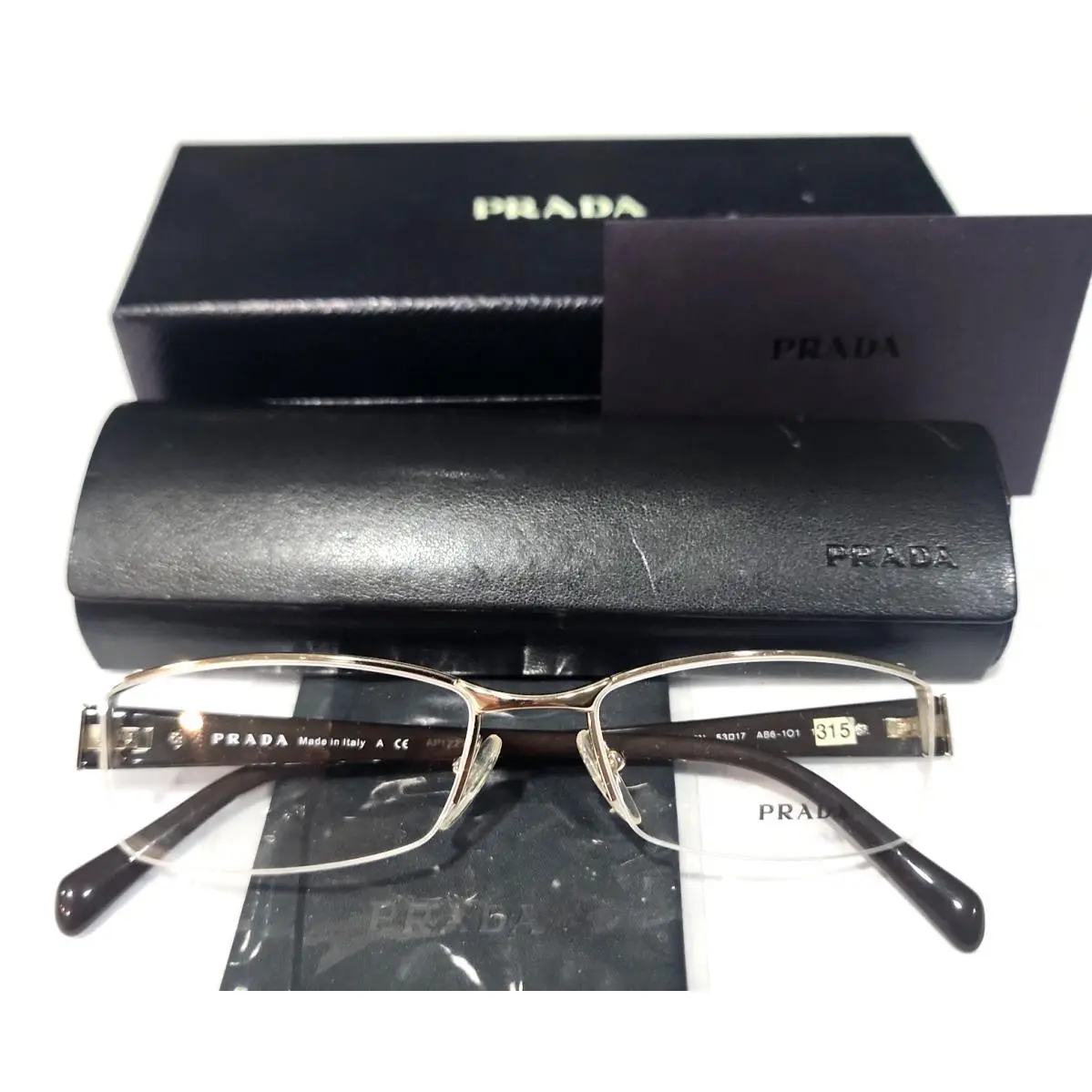 Prada VPR53N AB6 101 Gold Brown Rectangle Eyeglasses 53-17 140 Box Case Read