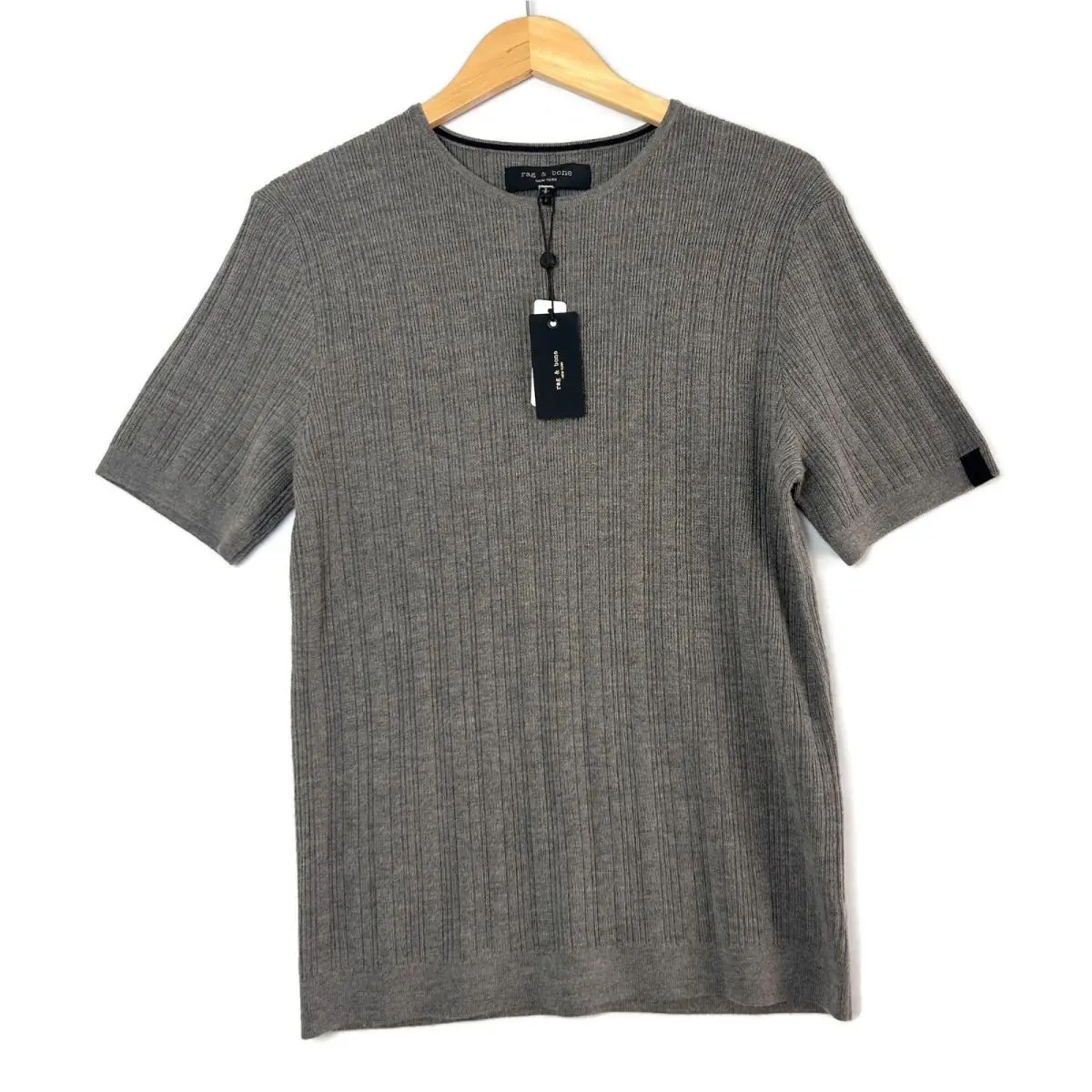Rag Bone Men`s Sweater Tee Brown Ribbed Knit Cashmere Wool Size Small Crawford